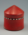 Closed Form Box, 4" x 5", Red underglaze, white crackle