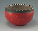 Bowl 7" x 5", Red underglaze, white crackle