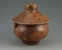 Covered Pot 6 1/2" x 6 1/2", Flashing slip, white liner glaze