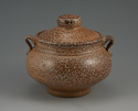 Covered Pot 6 " x 6"<br />Flashing slip, white liner glaze
